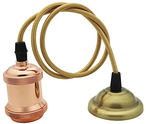 Metall Lampenaufhängung, E27 Lampenfassen Mit Kabel, E27 Lampenfassung Deckenbefestigung, E27 Retro Lampenaufhängung Pendelleuchte, Silber Rotgold Bronze , Wohnzimmer Küche Schlafzimmer (Roségold)