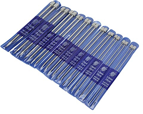 22-teiliges Stricknadel-Set, 25 Cm Edelstahl-Stricknadel-Set aus Glänzendem Metall, Strickweberei, DIY-Nähwerkzeuge, Handgefertigte Stricknadeln für Gestrickte Socken, Schals,