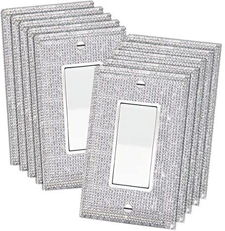 10 Pcs Silver Shiny Silver Golden Rhinestones Wall Plate Single Toggle Light Switch Cover Decorative Electric Outlets Durable Socket Outlet Cover