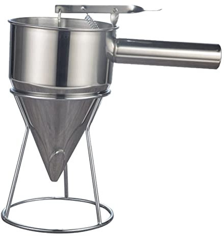 Agatige Dispensador De Masa para Panqueques De Acero Inoxidable, Embudo Antiadherente Dispensador De Pasteles para Hornear Embudo De Vertido De Cera con Estante Estable para Gofres De Bola Takoyaki