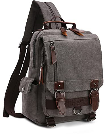 DORRISO Mochila Hombres Lona Moda Bolsa de Hombro para Viaje Escolares Conmutar Causal Bolsos Mochila Lona Messenger Bag Gris A