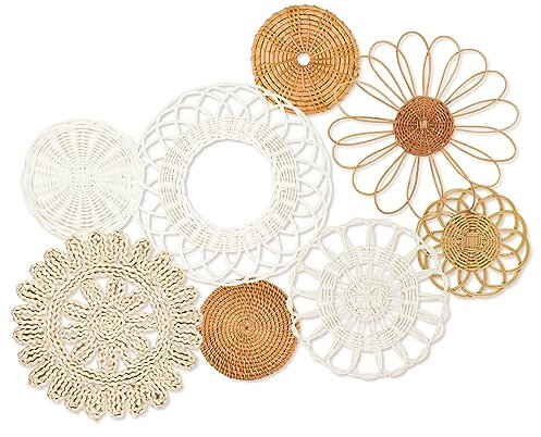 Boho-Wandkorb-Dekor-Set, Rattan-Blumen-Wanddekoration, flach gewebte Körbe, Wandbehang, Dekoration, einzigartige Boho-Weidenkorb, Seegras, Wanddekoration (Rattan Classic)