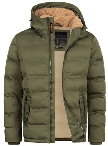Indicode Herren Nemos Steppjacke mit Kapuze | Herrenjacke Winterjacke Freizeitjacke Männer Army, XXL