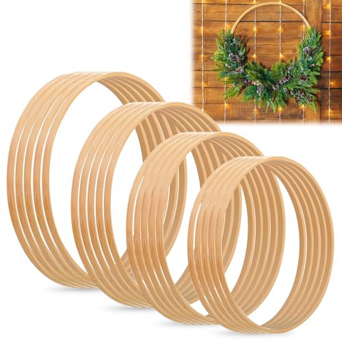 20 Stück Holzringe Zum Basteln, 13cm/15cm/18m/20cm Traumfänger Holzring, Bambus Floral Hoop, Bambus Ringe Set Makramee Hoop Zubehör, Holzreifen Zum Basteln für Weihnachten Hochzeitskranz DIY Handwerk