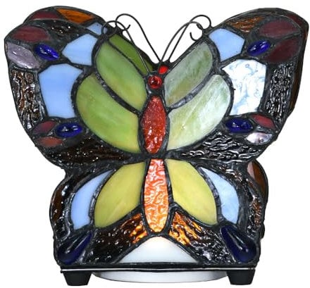 Clayre & Eef Tiffany Tischlampe Schmetterling 15x8x13 cm LED Blau Glas Tiffany Lampen