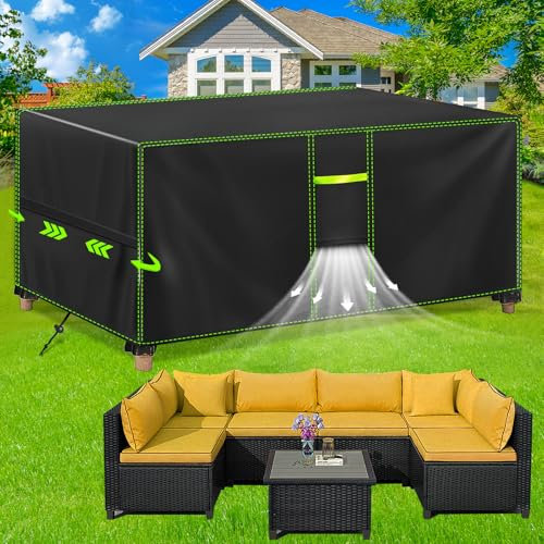 FORTRY Abdeckung Gartenmöbel Wasserdicht, Winterfest Schutzhülle Gartenmöbel, 420D Oxford Plane für Gartentisch Möbelsets Terrassenmöbel, Rechteckig Tischabdeckung Gartenmöbel 280x204x106cm