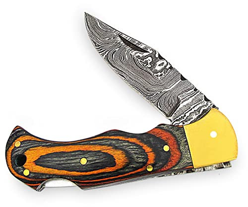 PAL 2000 KNIVES Couteau pliant - Couteau de poche fait main en acier de Damas CHA-4002