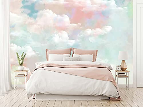 Cliouar - Papier peint mural pour chambre à coucher, salon, papier peint 3D, décoration nuages roses, 462,3 x 309,9 cm (ne se décolle pas et ne colle pas)