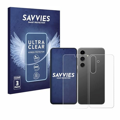 Savvies Schutzfolie für Samsung Galaxy S24 | (Display+Rückseite) 6 Stück Transparenter Displayschutz Made in Germany Ultra-Klar Displayschutz-Folie