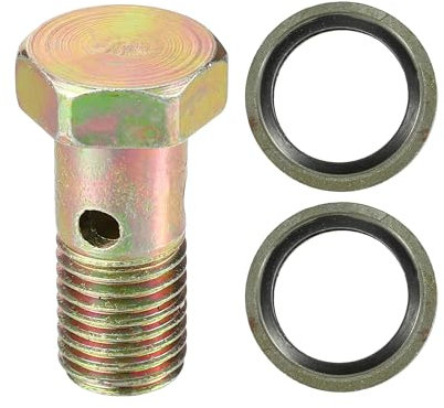 VekAuto Kit de boulon de banjo simple, M12x1.5 Longueur 32mm Filetage métrique Adaptateur d'ajustement de ligne de frein turbo universel en métal durable de couleur bronze avec rondelles