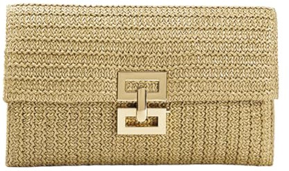 HICARRY Stroh Clutch Handtasche Damen Klein Elegant Geldbörse Umschlag Tasche Flache Korbtasche Sommer Strandtasche Boho-Stil Beach Bag Brieftasche Clutches Geflochtene Tasche