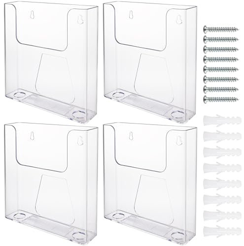 LDXDRU Lot de 4 porte-brochures A5 avec fixations, transparent, support mural, brochure, portrait, littérature pour bureau, restaurant, réception