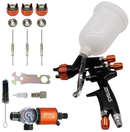 Mini pistolet pulvérisateur HVLP avec tasse de 250 CC - Outil de peinture pneumatique professionnel pour réparation automobile - Kit de peinture avec 3 buses (0,8/1,0/1,2 mm)