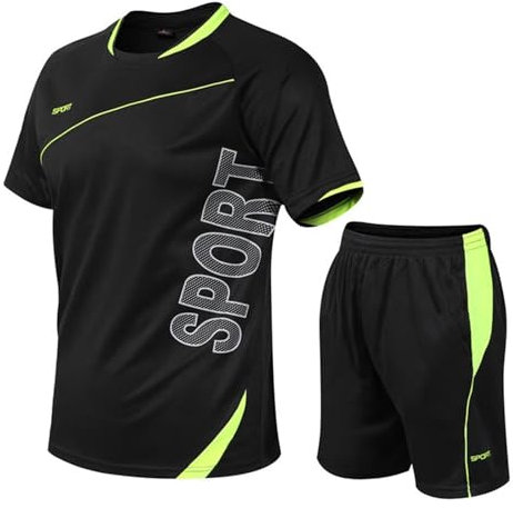 Cozozn Fußball Trikots Sport Set Shorts und T-Shirt-Set Jungen Fussball Trikot Trainingsanzug Kinder Fußballtrikots, 8-9 Jahre, Schwarz(Etikett: 24)