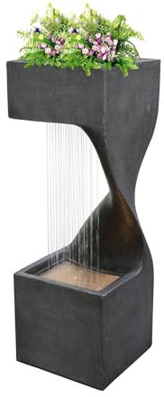 Serenity Spiral Rainfall Water Feature 4 LEDs & Planter 77cm Tall 10m Cable, Self-Contained Water Flower Display, Polyresin Construction 10kg