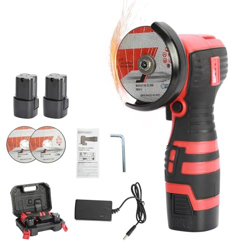 Mini 18V 550W Brushless Cordless Angle Grinder With Batteries and Diamond, Cutting Wheel Saw Blade Polishing Sheet, Portable Tool for Cutting, Grinding and Polishing Red