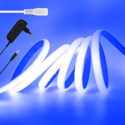 KISUFU 12V COB LED Strip, IP68 Waterproof 320 LEDs/M 8 mm Wide Flexible DC LED Strip Neon Lights with Power Supply for DIY Home Indoor Outdoor Party Decoration.