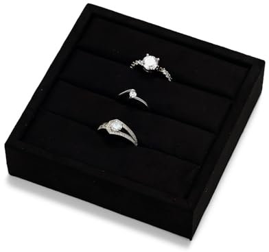 Papten PU Leder Ringständer 3 Slot Ring Ausstellungsständer Ringtablett Ring Organizer Halter Ringständer für Ohrstecker ，schwarz（10,2 x 2,5 x 10,2 cm）