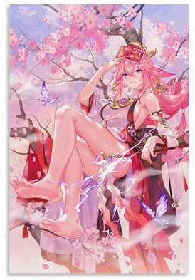 FBBINKA Game Genshin Impact Yae Miko, Wohnzimmer-Dekor, moderne ästhetische Wandkunst, Poster, Geschenk für Freunde, ungerahmt, 60 x 90 cm