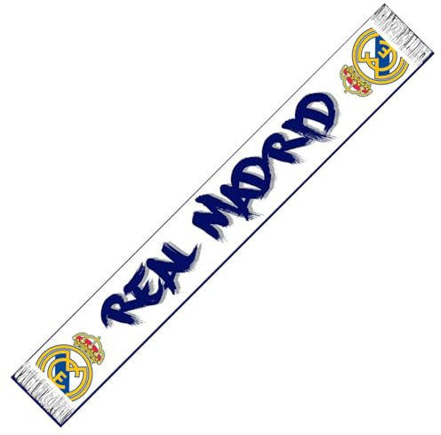 Real Madrid Métier à Tisser Echarpe Nº32 Avec Licence Officielle - Blanc - 140cm x 20cm