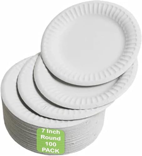 aaksh 555 Paper Plates 18cm - Pack of 100, Disposable Paper Plates, Disposable Perfect for Hot & Cold Food Ideal for Birthday Party, Christmas, Kid's Picnics BBQ's Camping Outdoor