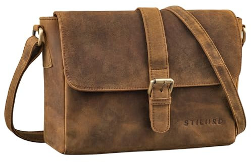 STILORD 'Letizia' Women's Leather Crossbody Handbag with Magnetic Flap Closure Genuine Leather Shoulder Bag, Adjustable Strap, Compatible with DIN A5 Documents, Colour:vinto - brown