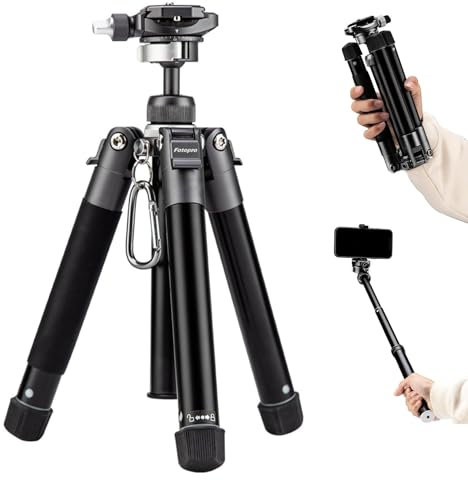 Fotopro FY820 Mini Tripod, 1.5 Lb, Lightweight Camera Tripod with 360 Degree Ball Head, Phone Mount for Selfie, Vlog, Maximum Load up to 6.6 lbs, Foldable, Size 8.6-55.1 inch, Grey