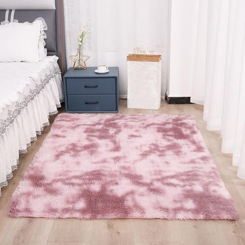 BESTORI Plüsch Teppich Shaggy rutschfest Hochflor Carpet Waschbar Langflor Flauschig weich Teppiche für Schlafzimmer, Wohnzimmer, Kinderzimmer, Lila, 60x160cm