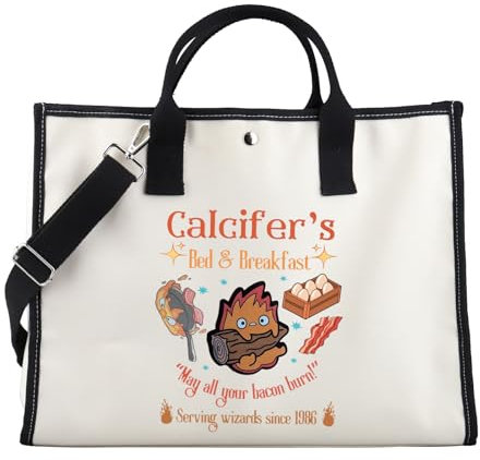 FOTAP Calcifer Lover Handtasche – Calcifer's Bed & Breakfast Tragetasche – Anime-inspiriertes Geschenk, Weiss/opulenter Garten, Large