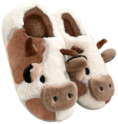 Sleeleece Kuh Hausschuhe Flauschig Damen Herren Cow Slippers Winter Warme Plüsch Pantoffeln Tiere Niedliche Cartoon Hauspantoffeln Kuschelige Rutschfeste Outdoor/Indoor
