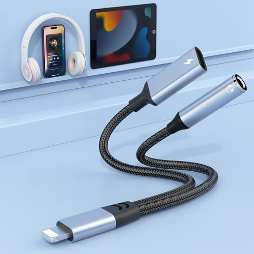 Adaptateur Jack iPhone 2 en 1 Adaptateur iPhone Jack et Chargeur, Lightning vers Jack 3,5 mm Prise AUX câble de Charge Adaptateur Casque Aux Audio Chargeur pour iPhone 14/13/12/11/Xs/XR/X/8/7, iPad