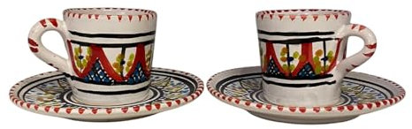 La Maison Unique: Lot de 2 tasses à café en céramique marocaine - ethniques - avec soucoupe - détails - cadeau original - rouge