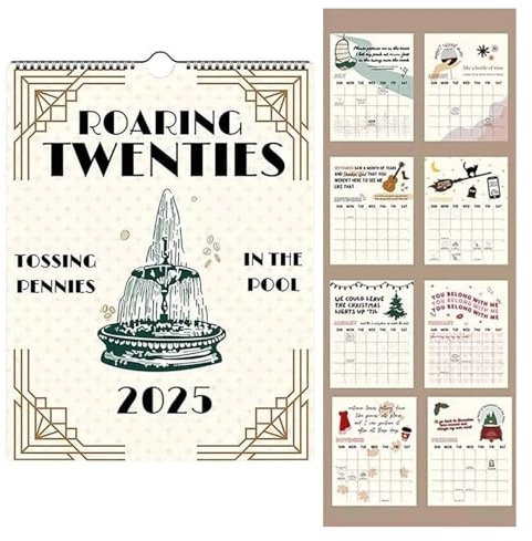 2025 Roaring Twenties Kalender, 2025 TS Lyrics Kalender, Tourkalender, 20s Calendar for Hanging, 12-Monats-Kalenderplaner