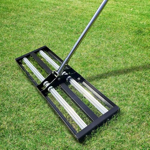 Nelyrho Lawn Leveling Rake with Aluminum Rollers, Stainless Steel 102 x 25cm Levelawn Tool, Heavy-Duty Lawn Leveler with 203cm Extended Handle, Yard Leveling Rake Suit for Garden, Golf Lawn, Farm