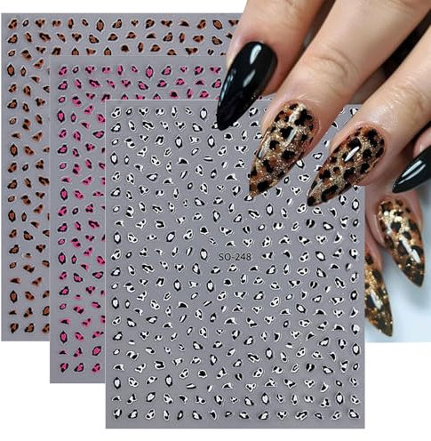 Yamobi 3 Stück Leopard Nagelfolien, UV härtende Nail Art Sticker, Leopard Design Nagel Aufkleber, Selbstklebende Nagelfolien für Maniküre,Nagel Dekoration für Frauen