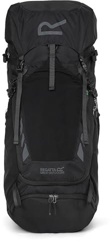 Regatta Rucksack Blackfell 65L, reflektierend mit Metallrahmenstütze - Perfekt für Walking, Wandern, Camping & Trekking, Schwarz, L, Casual