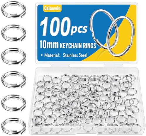 Caianwin Lot de 100 anneaux porte-clés ronds en métal de 10 mm pour clés, colliers, bracelets, boucles d'oreilles, bricolage, ornements et bricolage