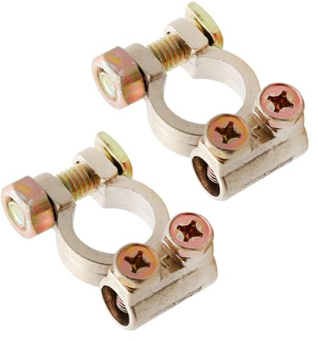 Lotsdonxia 2 Pcs Brass Battery Terminal Connectors – Heavy-Duty Positive & Negative Quick-Release Clamps for Car, Caravan, Motorbike & Marine