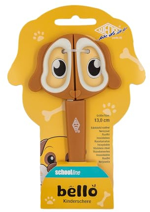 WEDO Kinderschere 13 cm Hundemotiv Bello braun – Bastelschere mit Softgriff & runder Spitze