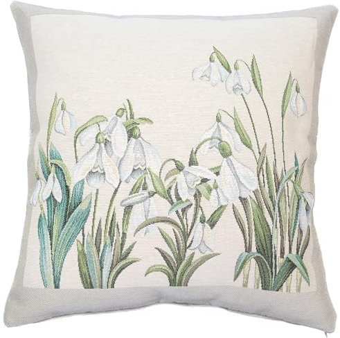 textile idea Kissenbezug 45x45 Gobelin, Deko Kissen mit Motiv, Kissenhülle, Dekokissen, Sofakissen - Schneeglöckchen 1 STK.