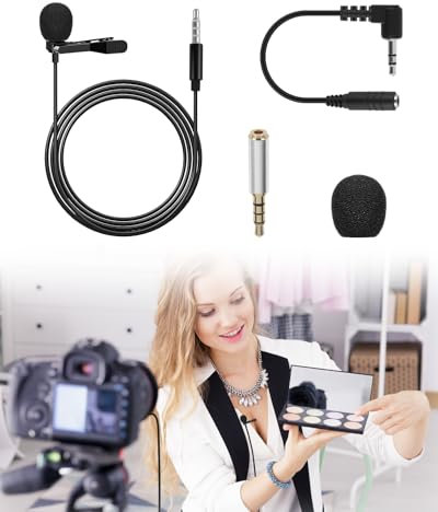 3.5mm Microphone HD Voice Small Clip-On Lavalier Microphone Omnidirectional Mini Lapel Mic Wired for for Recording Interview, Video Conference, Podcast, Voice Dictation, Phone, Laptop, Plug and Play