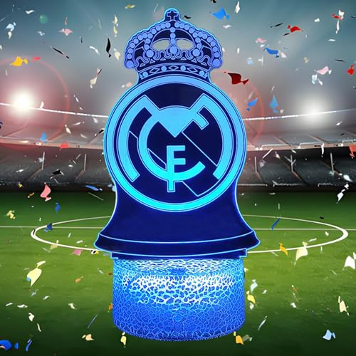 BIRBANN Lampe Madrid, 3D-Nachtlicht Madrid für Kinder, Touch-Taste, 7 Farben, blinkend, USB, wiederaufladbar, Deko für Jungen, Geschenk für Fans, Jungen, Kinder