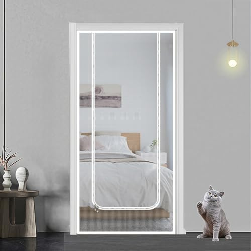 Katzengitter Balkontür,Katzengittertür Geeignet für Türgröße 90cm x 210cm, haustiersichere Fliegengittertür, verhindert das Entweichen von Katzen, Katzengitter für die Einführung Neuer Katzen (Weiß)