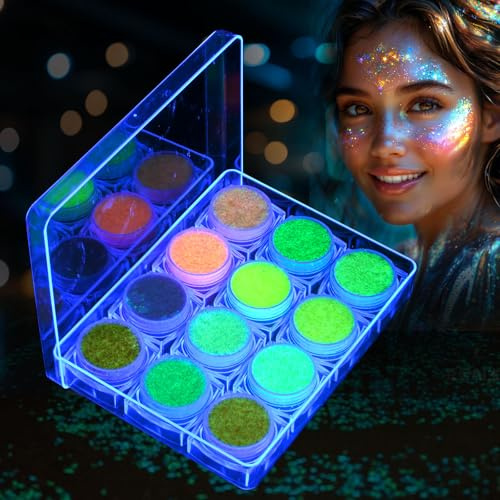 AOOWU Face Glitter,Chunky Glitter 12 Colors with Gel Base, Holographic Cosmetic Glitter for Face Body Nails, Festival Makeup Glitter Set for Eye Hair Art and DIY Crafts