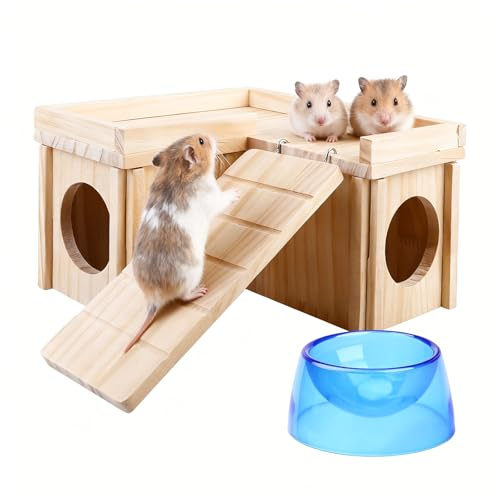GBKDQQ Meerschweinchen Haus, Mehrstöckiges Holz Meerschweinchen mit Rampe und Plattform, Abnehmbares Hamster Haus Holz, Mehrkammernhaus Hamster für Zwerghamster, Kaninchen