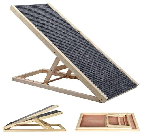 Pet Vehicle Ramps with Non-slip Carpet,4 Adjustable Height 30/40/50/60cm Wooden Pet Ramp Car Dog Ladder for Small Medium Large Dogs Portable Safety Folding Pet Ramps Ladder for Indoor Outdoor Bed Sofa