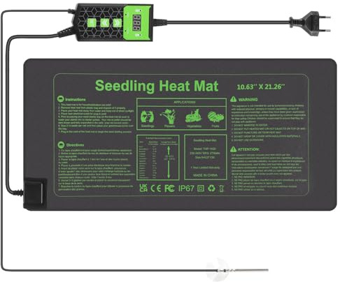 Jaxguom Heizmatte Pflanzen mit Thermostat, 27W Heizkissen, IP67 Wasserdicht, Wärmematte mit Timing-Funktion, Zimmergewächshaus Wärmematte für Reptil, Sämling Germination(1er Set, 55x27cm)