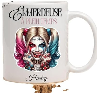 Générique Tasse Personnalisé Harley Q, Emmerdeuse Design Emmerdeuse à Plein Temps,cadeau drole, cadeau femme mug personnalisable, tasse marrante