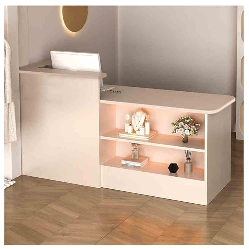 Beigefarbener Empfangstisch mit abschließbaren Schubladen, 120 cm, Theke, Kassentisch für Einzelhandels-Lobby und Empfangsraum, stilvolles und funktionales Design