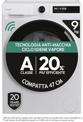 Candy ProWash 500 BR 49SBL8-S, Lavadora 9 KG, 1400 RPM, Display Digital, Conectividad WIFI, 16 Ciclos, Motor Inverter, Inicio Diferido 24H, Bloqueo Infantil, Tambor 52,5cm, 72 DB, Blanco